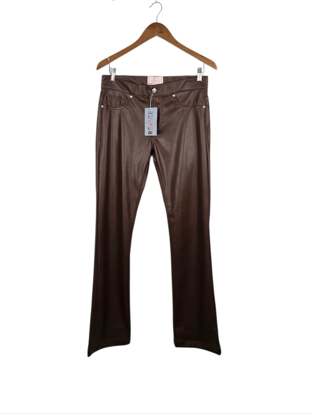 REVICE Pants New Size 28 Brown Faux Leather Low Down High Street Straight Leg